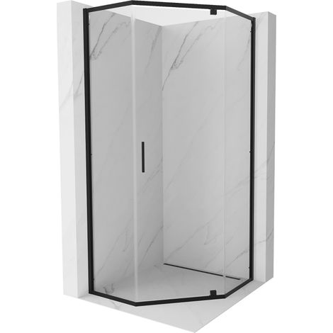 Mexen – Cabine de douche pentagonale battante 80 x 80 cm en verre trempé 6 mm – Finition noire – Installation sur receveur ou carrelage – 8120800807000 (1/5)