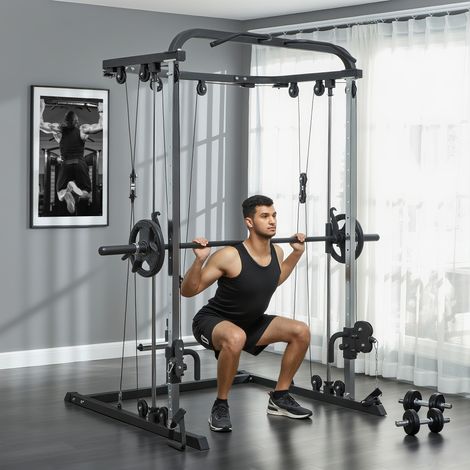 Máquina Multifunción de Musculación con Soporte para Sentadillas y Barra para Pesas para Entrenamiento Fitness Negro (1/5)