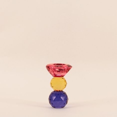 Bougeoir 3 couleurs en cristal à facettes 13cm