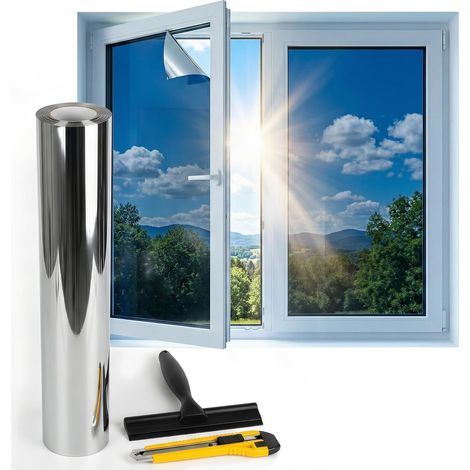 Film Fenetre Anti Regard Film Anti Chaleur Film Occultant Fenêtre sans Tain Anti UV Film Miroir pour Fenetre pour Maison Bureau Chambre 40x200cm Argent (Argent (Adhérence Statique), 40  200CM) (1/5)