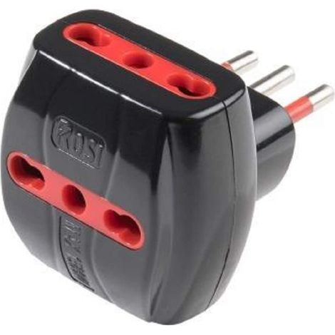 Adattatore triplo con protezione 10a rosi 2p+t - prese 10/16a 2p+t, col. nero (1/4)