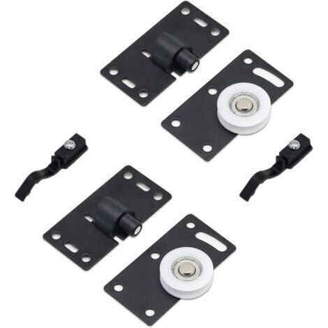2 Ensembles de Rouleau de Porte Coulissante, Roues de Rouleau de Meubles, Kits de Piste D'engrenage de Roues en Nylon Muets, pour Fenêtre de Placard Armoire Penderie (Noir)