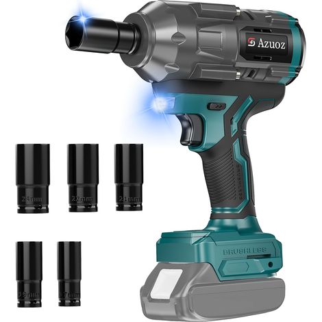 Clé à percussion sans fil 1/2 pour batterie 18 V, 1500 Nm/1106FT-LBS Perceuse à percussion 4 vitesses 2100 tr/min Couple élevé avec 5 douilles pour réparation automobile/moto (1/5)