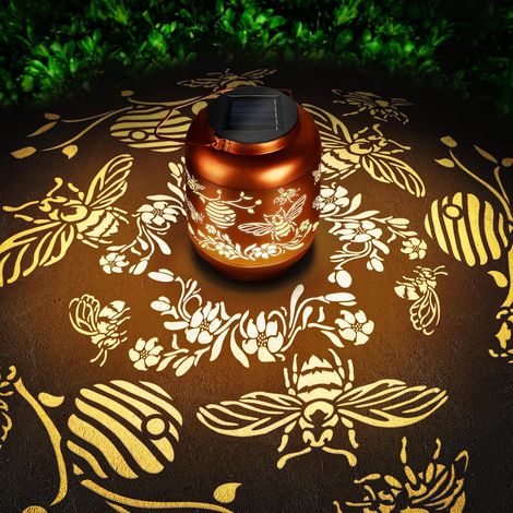Lanterne solaire creuse d'extérieur suspension luminaire décoratif IP65 lumière chaude motif abeille (1/5)