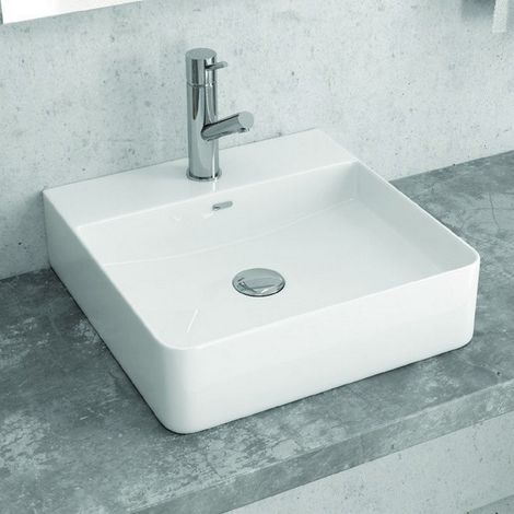 Lavabo da appoggio quadrato 42cm in ceramica bianca Litos-0007 kamalu