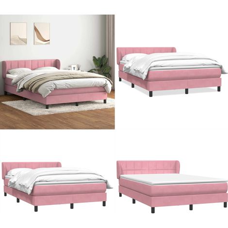 Giroletto a Molle con Materasso Rosa 160x210 cm in Velluto - Materasso a molle insacchettate - Letto rosa