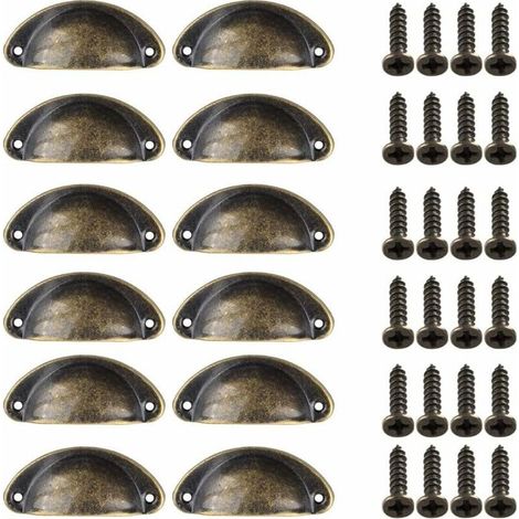 12 Pièces Poignée de Porte Coquille, Rétro Poignées de Porte, Poignées de Meubles Traditionnelles en Demi Lune Avec Vis, pour Tiroir, Armoire, Commode (Bronze) (1/4)