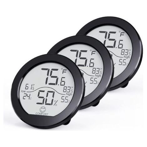Lot de 3 thermomètres numériques d'intérieur et hygromètre LCD avec enregistrements maximum et minimum (noir) (1/5)