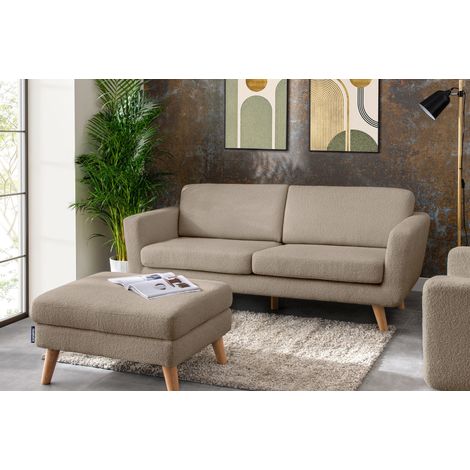 KONSIMO Sitzhocker Gestell aus Massivholz "TAGIO", Braun, Stoff, Scandinavian, 80x46x65cm (1/4)
