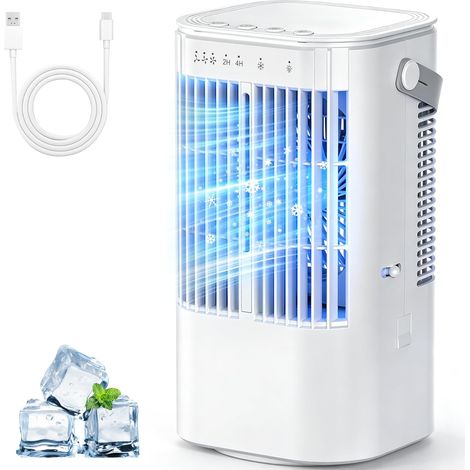 Climatiseur portable 4-en-1 — Mini climatiseur évaporatif et ventilateur avec réservoir d'eau de 1200 ml, 3 vitesses, 7 lumières LED et minuteur-DELKEVIC (1/5)
