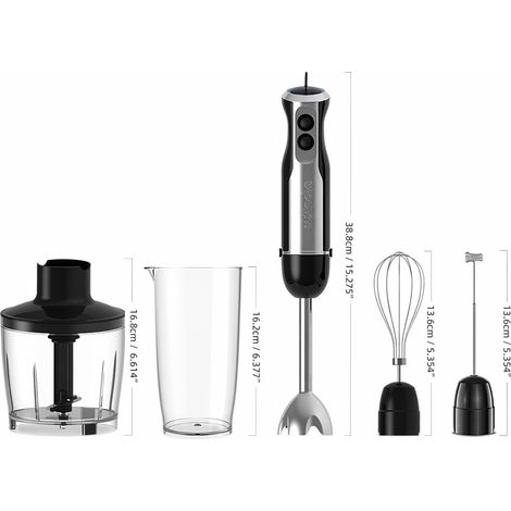 Mixeur plongeant 5-en-1, blender multifonction avec hachoir 500ml, verre à smoothie 600ml, fouet et mousseur à lait, appareil de cuisine électrique (1/3)