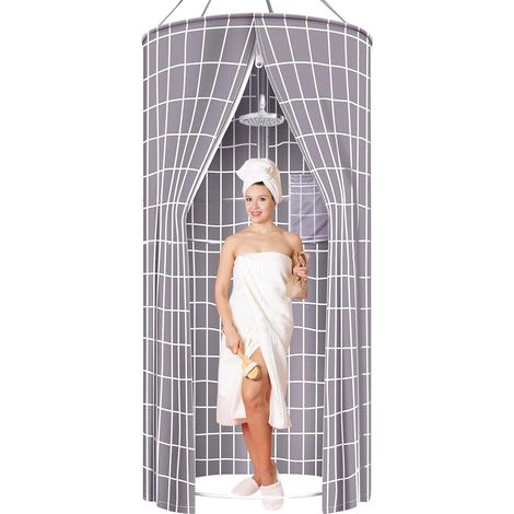 Rideau de Douche,Rideau de Douche Rond 100 x 200 cm Imperméable en Polyester Anti-moisissure, Lavable pour l'extérieur, la Plage, la Douche, Les Toilettes, l'intimité (1/5)