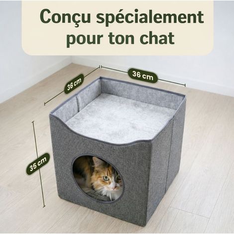 Niche maison pour chat pliable 36x36x35cm Gris Leo (1/5)