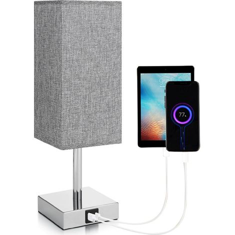 Lampe de chevet tactile en toile de jute avec chargeur USB, lampe de table à intensité variable pour chambre à coucher et bureau (1/4)