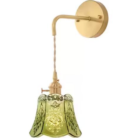 Applique en verre motif rose, abat-jour vintage réglable, chaîne verte, applique, lampe de chevet, sans source lumineuse (1/5)