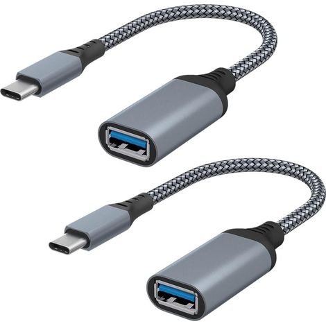 Adaptateur USB-C vers USB, lot de 2 adaptateurs USB-C mâle vers USB 3.0 femelle, adaptateur Thunderbolt 3 vers USB femelle pour MacBook, gris 0,2 m