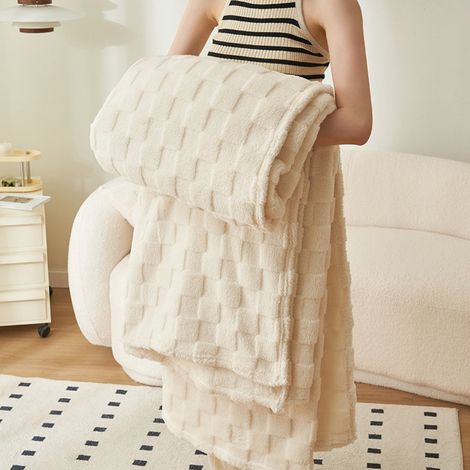 ABYSSE-Plaid en polaire à carreaux pour canapé, 70 x 100 cm, blanc cassé, idéal pour femme, homme et enfant. Doux et confortable, il est parfait pour décorer la chambre ou comme cadeau. (1/3)