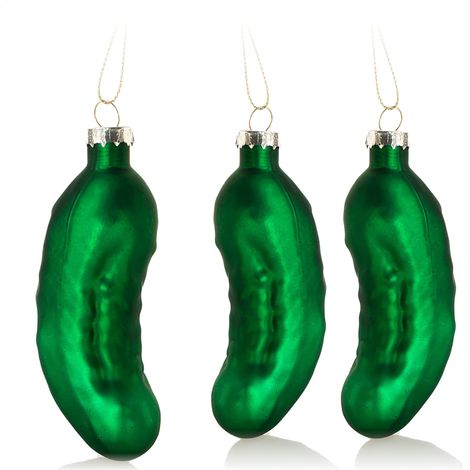 3X Hochwertige Weihnachtsbaumdekorationen - Großer Echter Glasgurke - Grüner Anhänger (Mattgurke - 3 Stück) (1/5)
