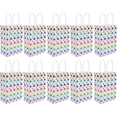 Sacs Cadeaux en Papier 10 Pièces, Motif D'étoile à Cinq Branches, Matériau en Papier Solide Et Durable, Sacs Cadeaux en Papier De Couleurs Vives pour Noël (1/5)