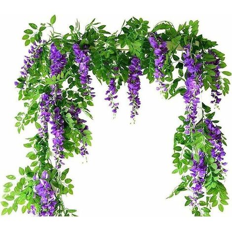 Vignes artificis de glycine, 2 pièces Fausses Fleurs en Soie suspendues irlandes artificis de Plantes de Vigne Jardin Mur extérieur verdissement Jungle fête Mariage Arche décoration (1/4)