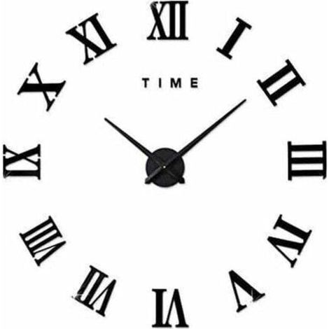 Moderne DIY Grand Pendule Murale Chiffres Romains Big Montre Stickers 3D Horloge Montre Murale Home Office Décoration Amovible (Batterie Non Inclus) Doré (1/4)