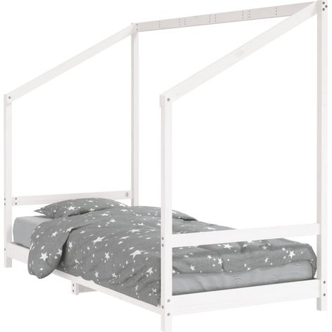 Cadre de lit pour enfants blanc 90x200 bois de pin massif (1/5)