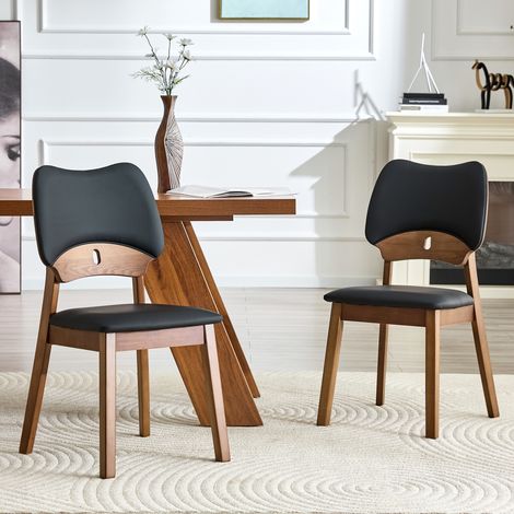 Lot de 2 chaises de salle à manger en bois massif noyer et assise noire rembourrée – 36 x 54 x 95,5 cm (1/5)