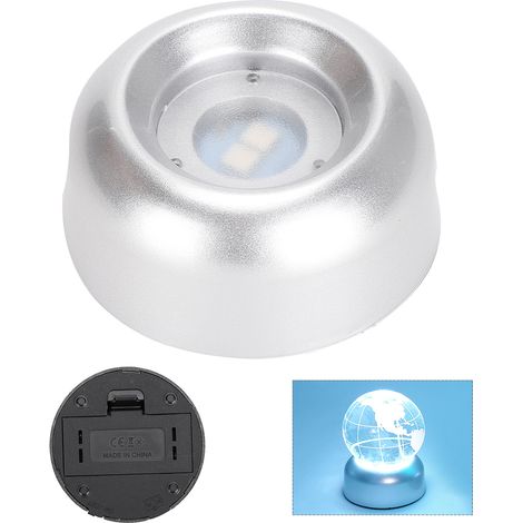 Boule de cristal argentée avec base de lampe LED blanche (1/5)