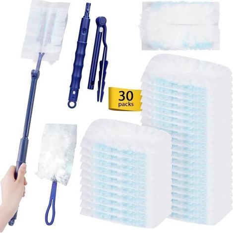 30 Pièces Poussiere Recharge Kit avec 1 Poignée et 1 Telescopique, Recharges Duster, Aimant à Poussière (1/4)