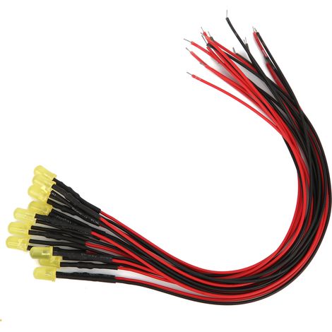 Lot de 100 DEL 5mm transparentes 12V avec fil de 20cm, perles lumineuses jaune à jaune, pré-câblées (1/5)