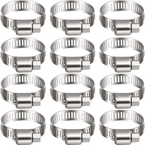 12 collier de serrage tuyau arrosage en acier inoxydable, collier serflex inox 16 25mm, metal serre flex serrage pour tuyau d'engrenage conduits de carburant plomberie automobile piscine (1/5)