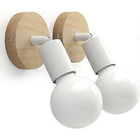 Lot de 2 appliques murales d'intérieur vintage en bois, rotatives (blanches) (1/5)