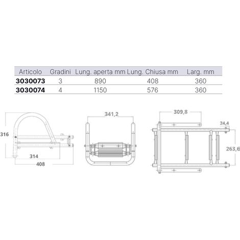 Scala pieghevole oem-marine 4 gradini acciaio inox pieghevole maniglie integrate (1/3)