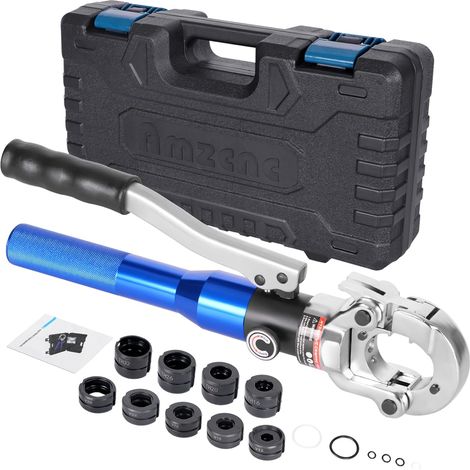 Pince à sertir hydraulique Ø 12-28 mm en cuivre pour tuyau de plomberie avec 5 pièces en cuivre 12, 15, 18, 22, 28 mm et 4 pièces PEX-AL-PEX 16, 20, 26, 32 mm, 360° (1/5)