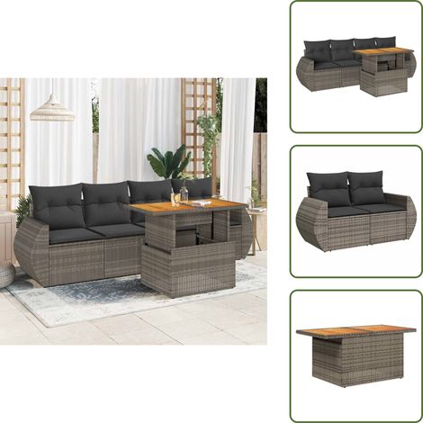 The Living Store Juego de sofás jardín con cojines 5 pzas ratán sintético gris - Cojines para jardín