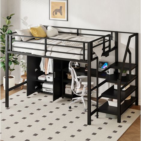Hochbett 140x200 cm Mit Metallgestell Und Mdf Schwarz (1/5)