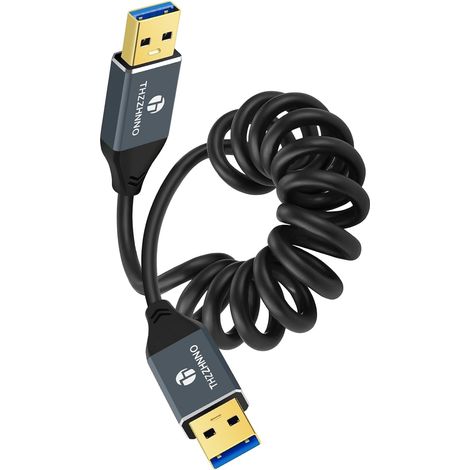 Câble Spiralé 3.0 USB, USB Type A, Câble Rétractable 5Gbps de Données pour Caméra, Lecteur DVD, TV, Flash, Hub, Moniteur, Voix (95MM étendu à 1M) (1/5)