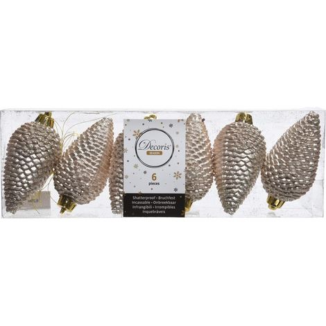 Kaemingk, Pigne di Natale Perla Glitterate, Infrangibili, 4.5x8 cm, Set 6 Pezzi (1/2)