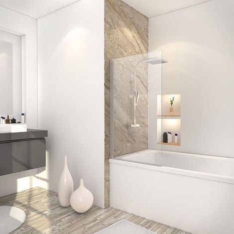 pare baignoire 70 x 120 cm, profilé alu-argenté, montage gauche droite, 1 volet pivotant rabattable à 180°, verre de sécurité 5 mm transparent (1/4)