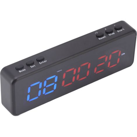 Minuteur de gym portable multifonction, chargement USB, affichage LED, minuterie d'intervalles pour salle de sport à domicile, bleu et rouge (1/5)