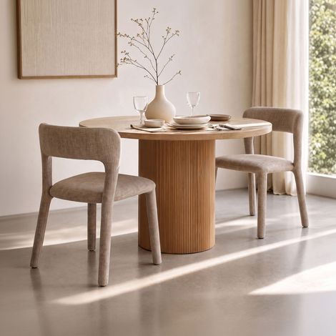 Lot de 2 chaises repas 56x51x77 cm en tissu taupe (1/5)