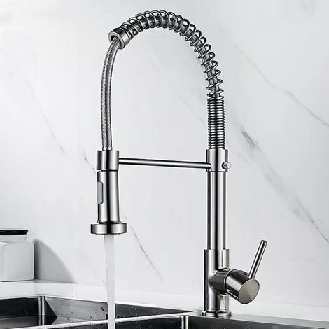 Cross-border spring faucet for kitchen sinks, dishwashing basins, and vegetable washing basins rotatable dual-outlet universal anti-splash faucet - brushed finish [single function]