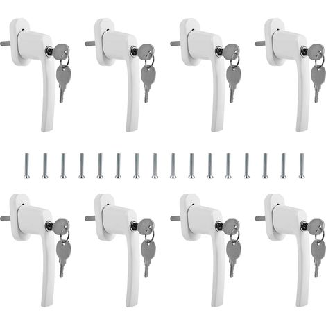 Poignée de fenêtre en aluminium, 8 pièces de poignées de fenêtre verrouillables, dispositif de sécurité pour enfants avec serrure à goupille de 35 mm, serrure de fenêtre en blanc, pour (1/5)