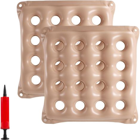 Ensemble de 2 coussins gonflables gaufrés avec pompe, coussin d'air beige de 45 cm (18 pouces) avec 16 trous de décompression, pour fauteuils roulants, chaises de bureau, sièges auto et voyages (beige (1/5)