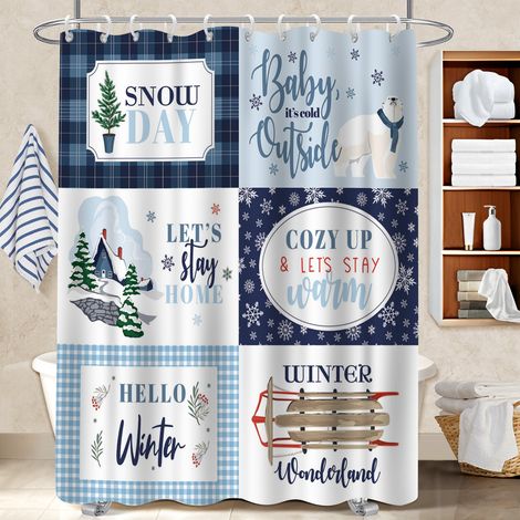 Ensemble rideau de douche polyester avec anneaux 180x180 imprimé bâche de douche pour idée cadeau pour pendaison de crémaillère (1/5)