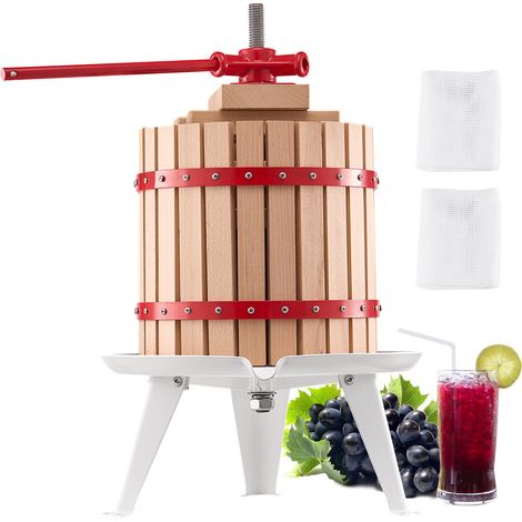 VEVOR Pressoir a Fruits Manuel 12 L, Presse a Vin avec Panier en Bois Massif avec 8 Blocs, Presse-agrumes avec Poignee, Presse a Jus, Raisin, Cidre de Pomme, Miel pour la Cuisine et la Maison