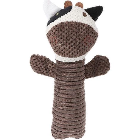 Jouet à mâcher pour chien avec couinement, peluche douce, marionnette interactive en forme de veau couleur café. (1/5)