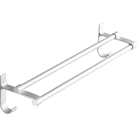 Porte-Serviettes 60cm, Double Bar en Aluminium Style Hôtel sans Poinçonnage Salle de Bains Installation Murale Serviette de Suspension Blanc argenté pour Salle de (1/5)