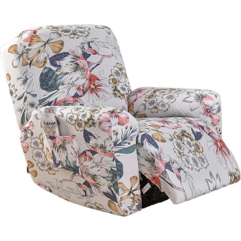 Housses de Fauteuil, Housses complètes pour Fauteuil, 4 pièces élastiques, Housse de Protection pour Fauteuil Relax, Housse Extensible pour Chaise Longue avec Poches (Été coloré) (1/5)