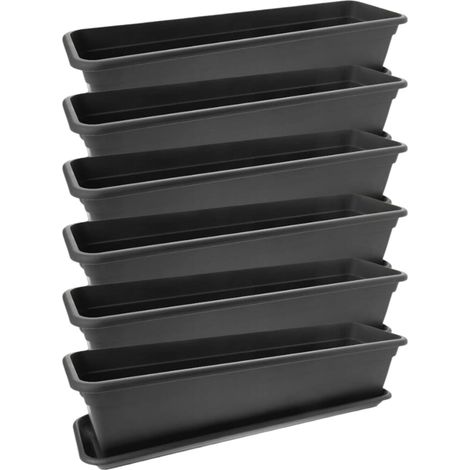 Jardinière - Lot de 6 - Plastique - Anthracite - Avec Soucoupe - Balcon et Rebord de Fenêtre - 80 cm (1/5)